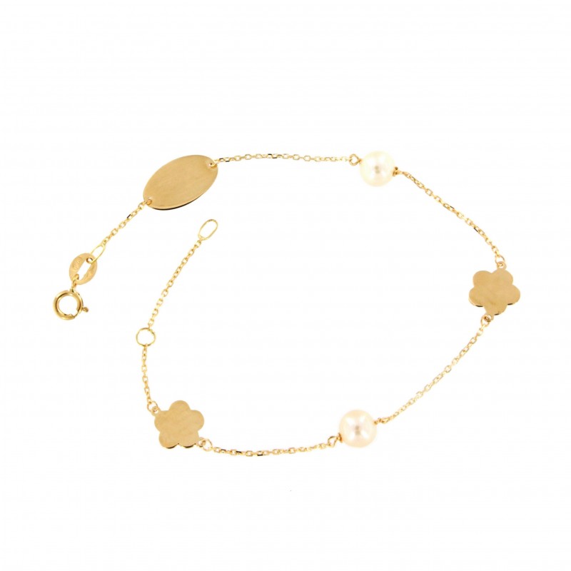 PULSERA CHAPA FLOR Y PERLAS