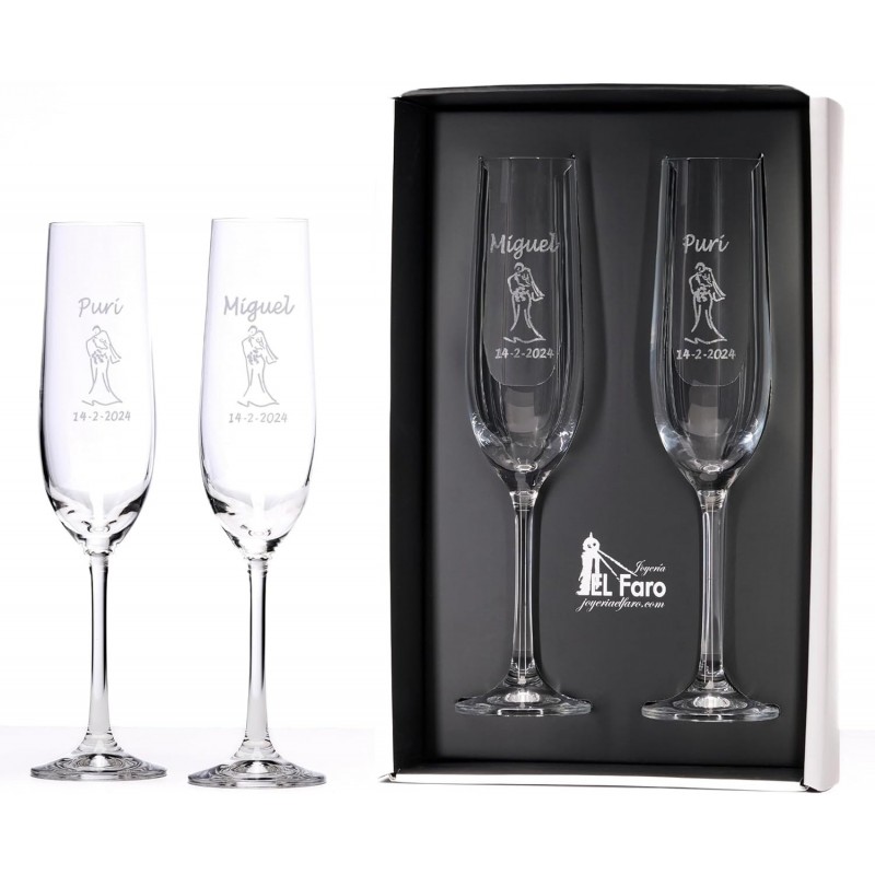 Copas champan personalizadas para novios - Regalo de Boda, Celebraciones, Bodas de Oro o Bodas de Plata