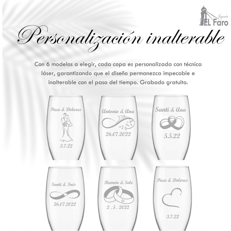 Copas champan personalizadas para novios - Regalo de Boda, Celebraciones, Bodas de Oro o Bodas de Plata