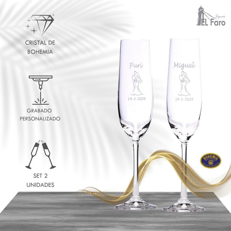 Copas champan personalizadas para novios - Regalo de Boda, Celebraciones, Bodas de Oro o Bodas de Plata