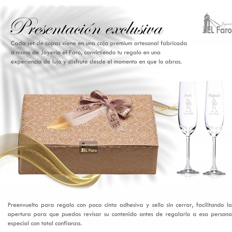Copas champan personalizadas para novios - Regalo de Boda, Celebraciones, Bodas de Oro o Bodas de Plata