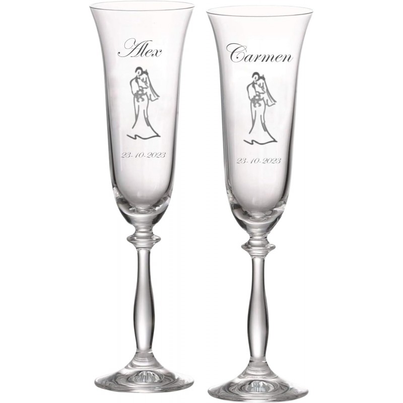 Copas champán grabadas para bodas en cristal de bohemia