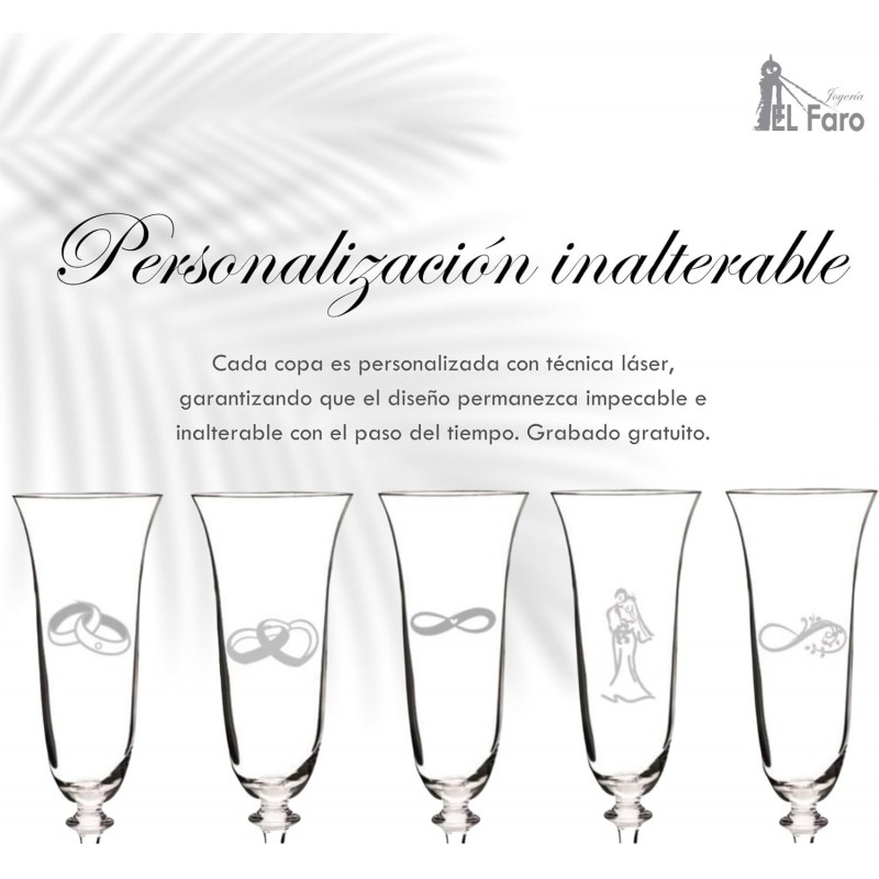 Copas champán grabadas para bodas en cristal de bohemia