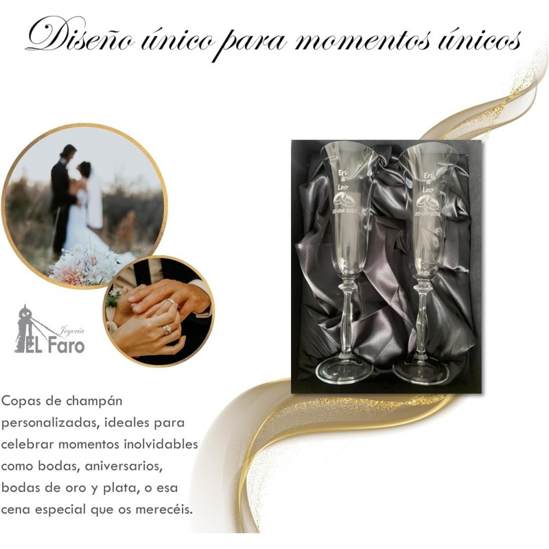 Copas champán grabadas para bodas en cristal de bohemia