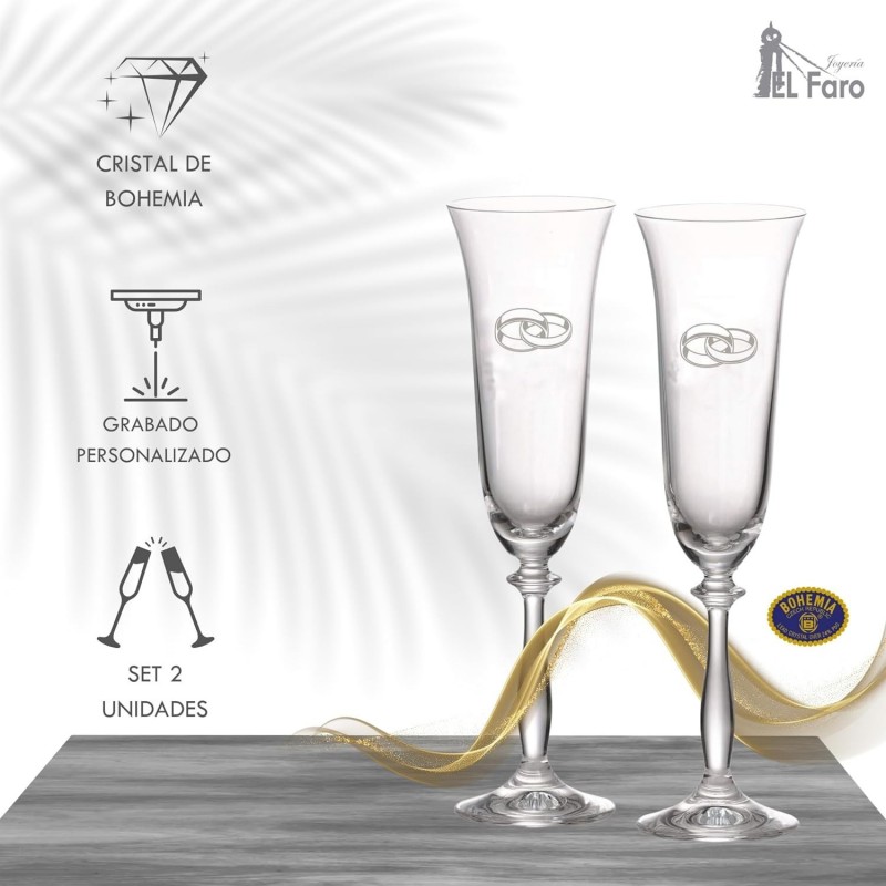 Copas champán grabadas para bodas en cristal de bohemia