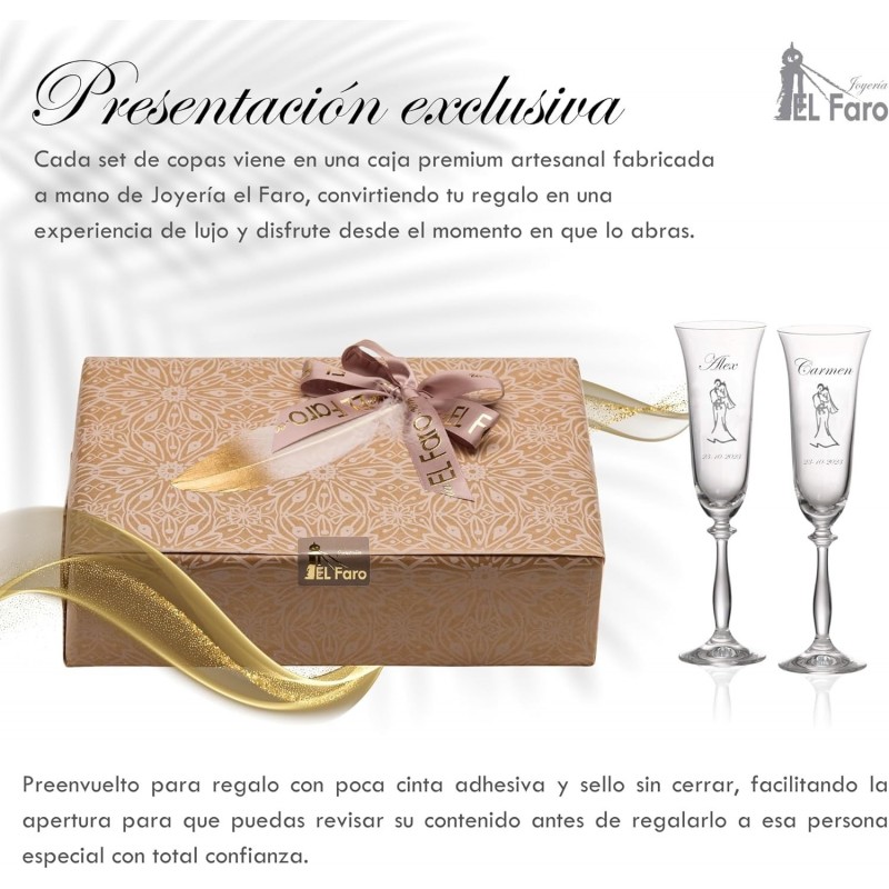 Copas champán grabadas para bodas en cristal de bohemia