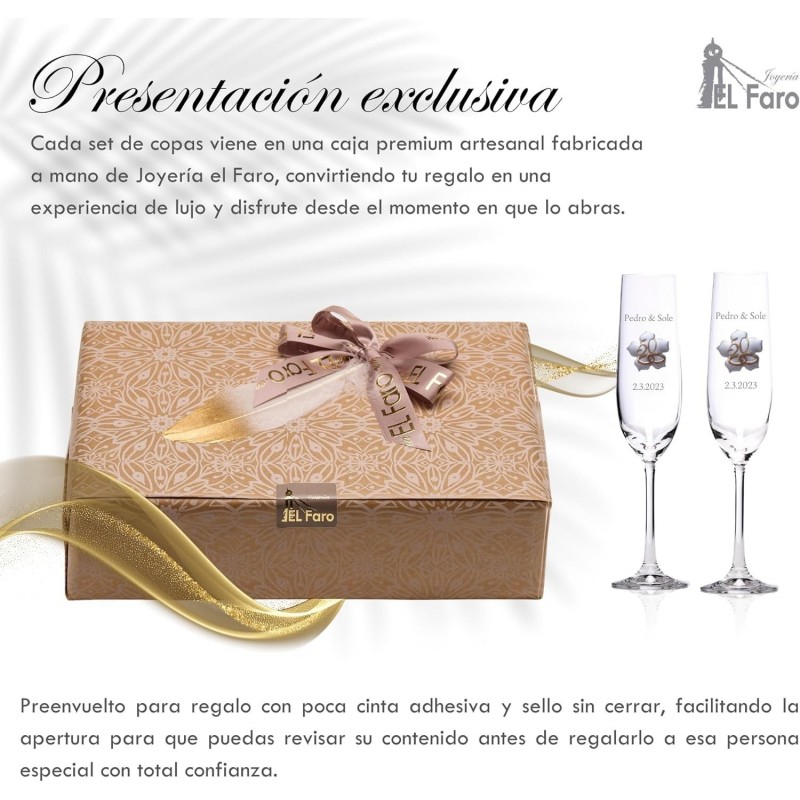 Copas personalizadas para bodas de oro en cristal Bohemia