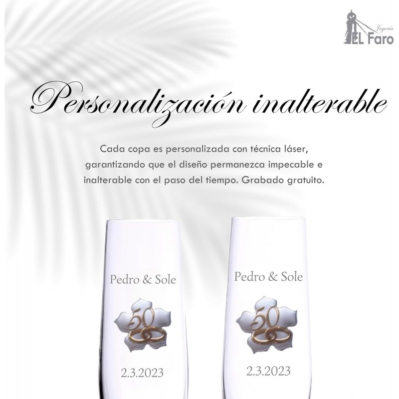 Copas personalizadas para bodas de oro en cristal Bohemia