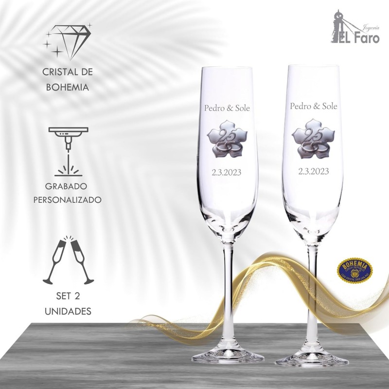 Copas personalizadas para bodas de plata cristal Bohemia