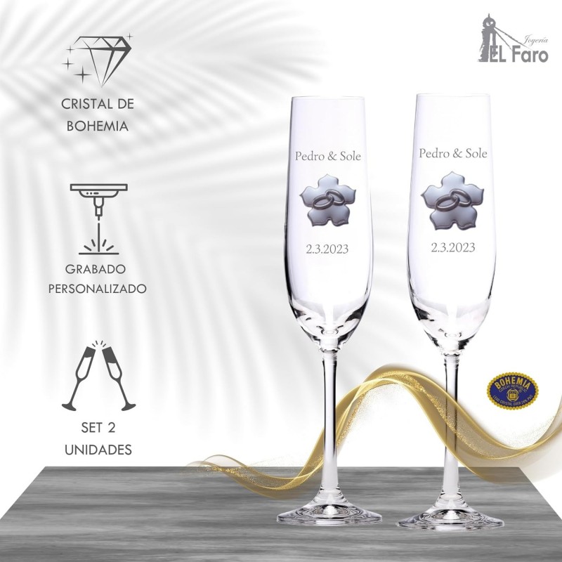 Copas champan alianzas para bodas personalizadas