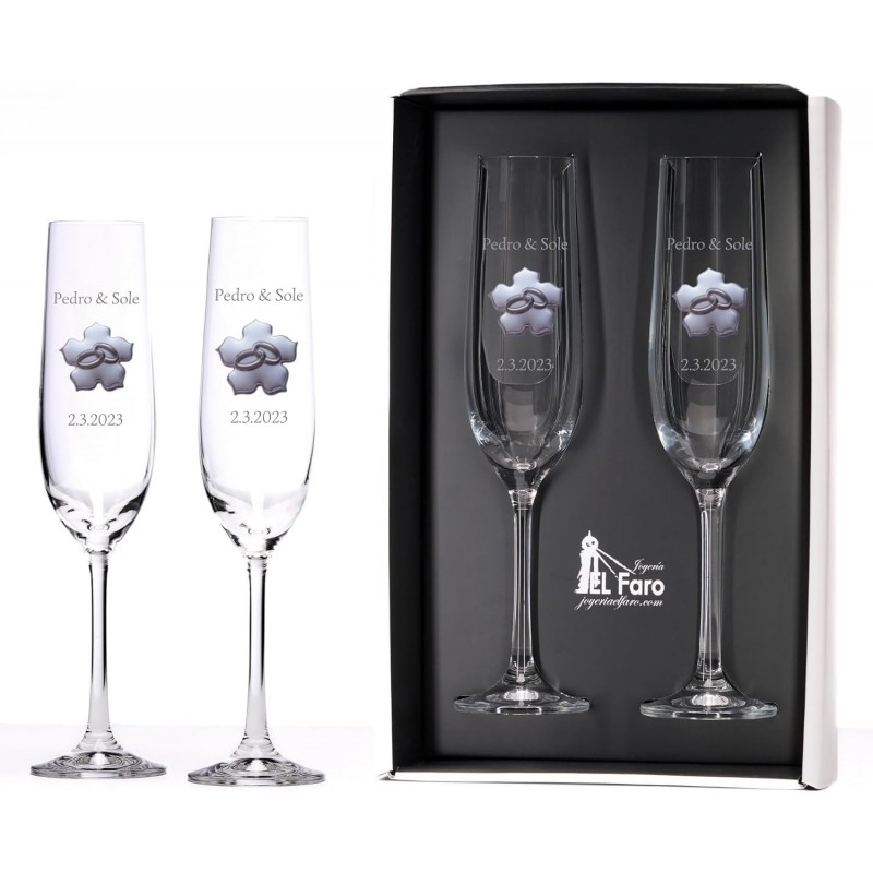 Copas champan alianzas para bodas personalizadas