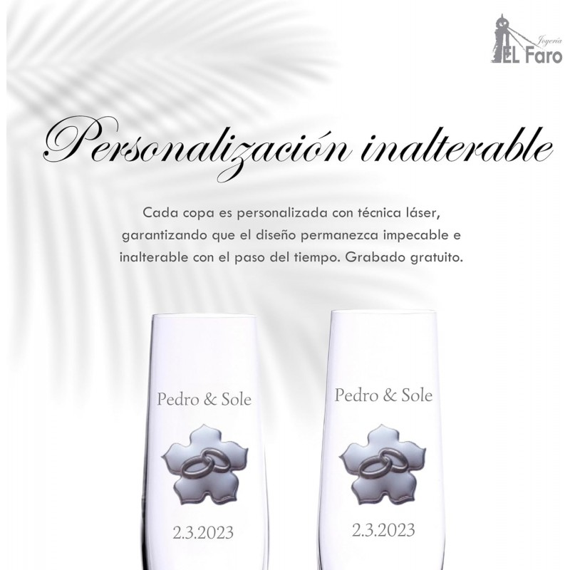 Copas champan alianzas para bodas personalizadas