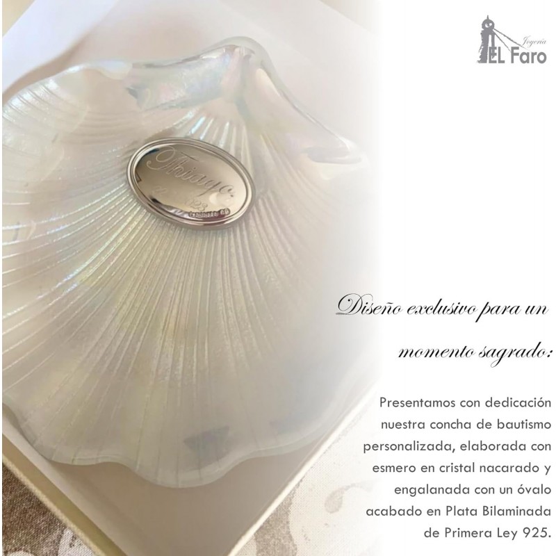 Concha para bautizo ovalo para grabar cristal nacarado