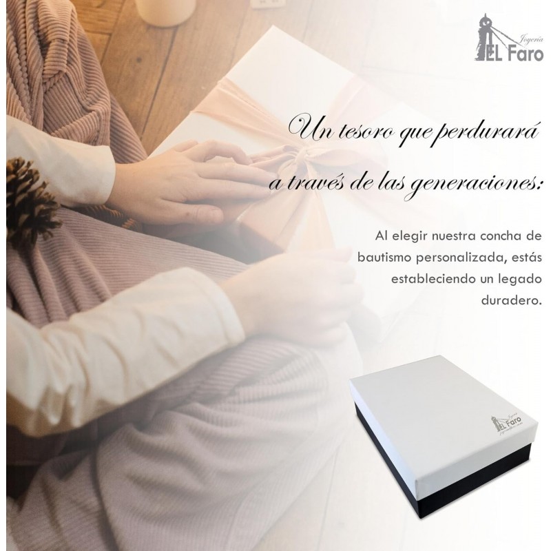 Concha para bautizo ovalo para grabar cristal nacarado