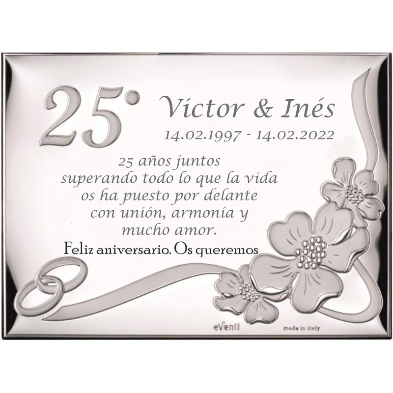 Placa 25 Aniversario 13x18 Personalizada Bodas de Plata