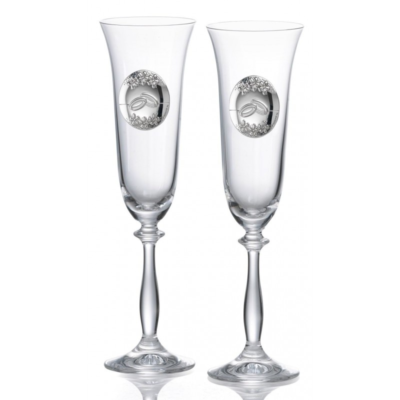 Copas de champán para novios en cristal de Bohemia con Plata